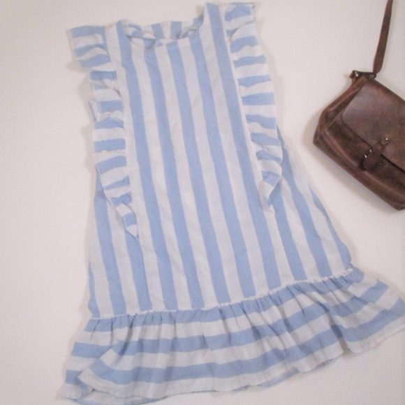 Dresses & Skirts - Kawaii M Shift Dress Blue White Stripe Ruffle EUC
